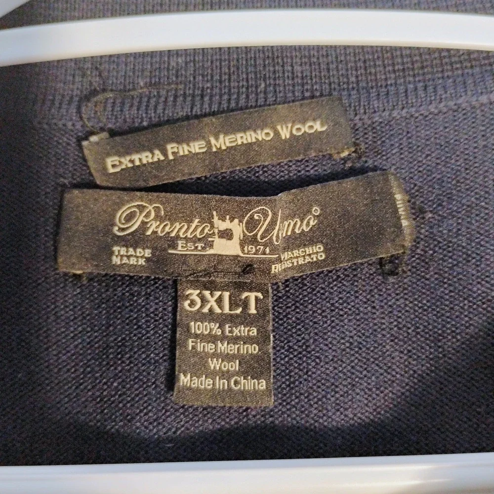 Pronto Uomo Mens Blue 100% Extra Fine Merino Wool Collared Sweater 3XLT